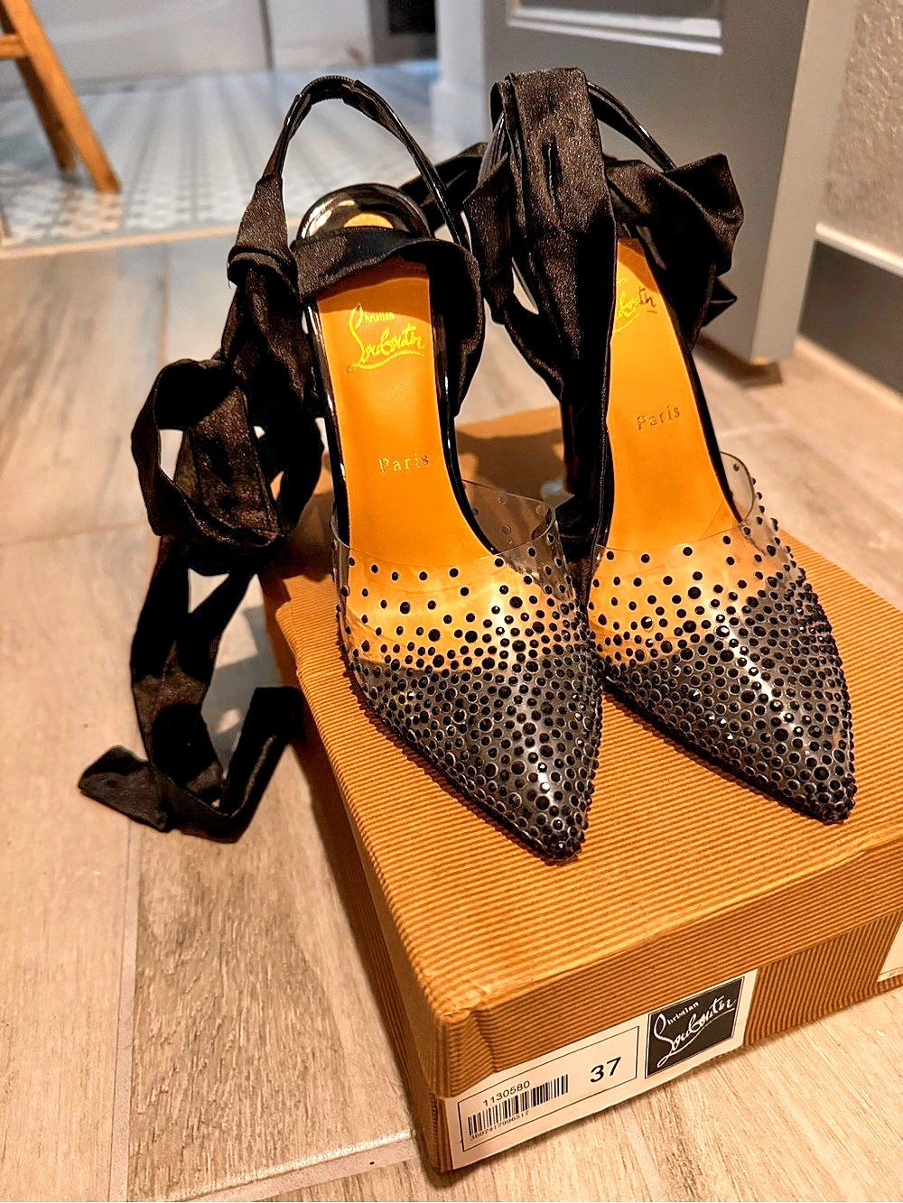Christian Louboutin Miragirl Black and Silver embellished rinestone heels